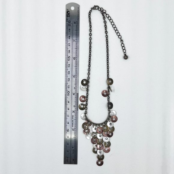 BOHO Vibes Tri-Colored Disk Dangle Brass Tone 14” Chain Choker Necklace - Picture 4 of 8